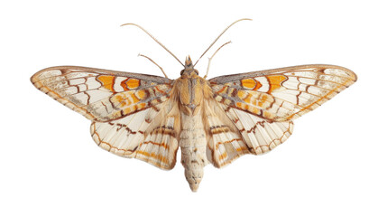 Obraz premium Orange and white moth isolated on transparent background showing wings and antennae