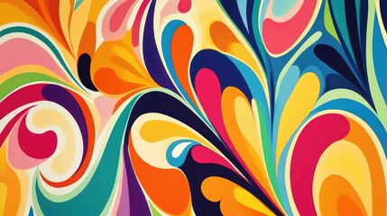 Retro-inspired colorful abstract design with funky, playful patterns in bright hues.