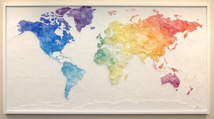 Rainbow World Map Textured Art Colorful Global View