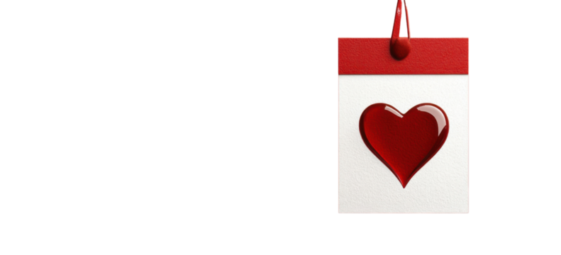 red heart valentine's day calendar tag