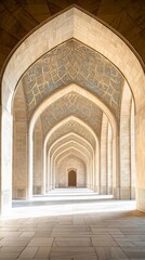 Grand Mosque Colonnade with Intricate Islamic Calligraphy