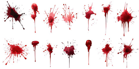 blood splatter collection - red bloodstains on transparent background