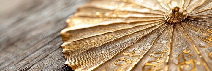 Obraz premium Golden Umbrella Decoration on Wooden Background