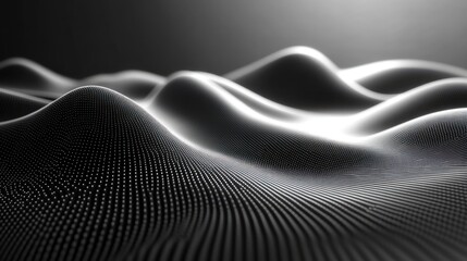 Fototapeta premium Abstract grayscale wave landscape, digital rendering, dark background, technology concept