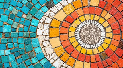 Fototapeta premium Colorful Mosaic Tile Sunburst Pattern