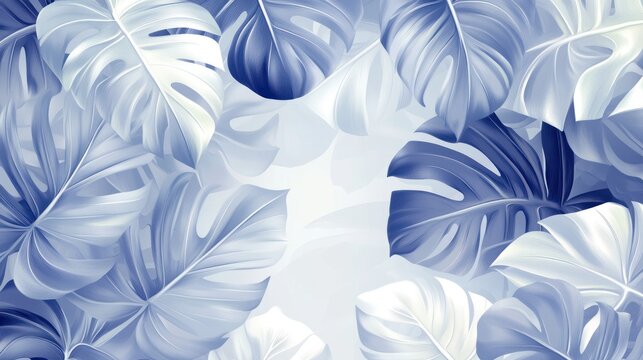 Blue monstera leaves background, digital art, design, wallpaper