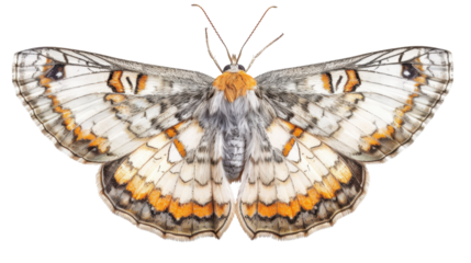 Beautiful orange and white moth isolated on transparent background