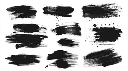 Set of freehand black brush strokes in different styles, modern artistic elements