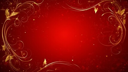 Red Background with Golden Floral Design, Elegant Festive Decor