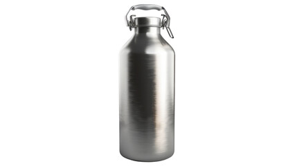 Reusable metal water bottle with handle on transparent background