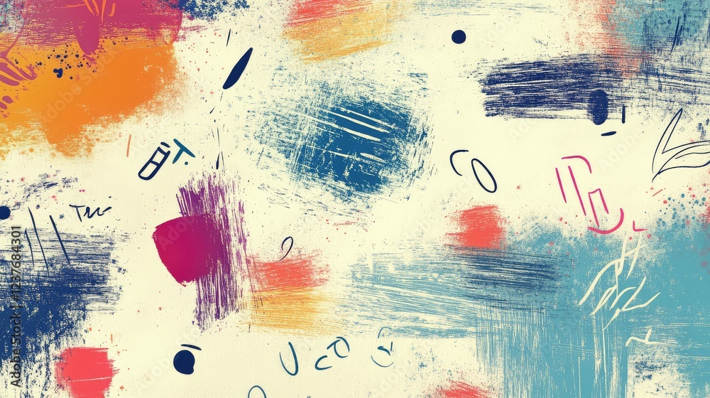 Poster sketch-style artistic background featuring simple doodle patterns and scattered marks