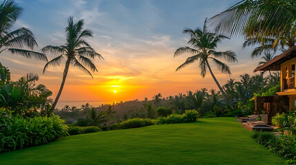 palm trees at sunset on a tropical beach