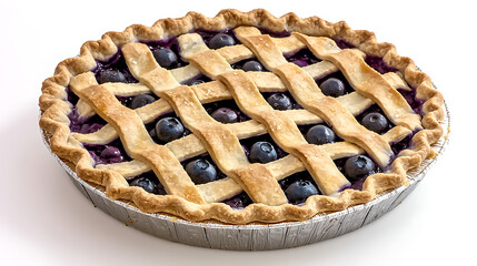 A blueberry pie with a lattice crust