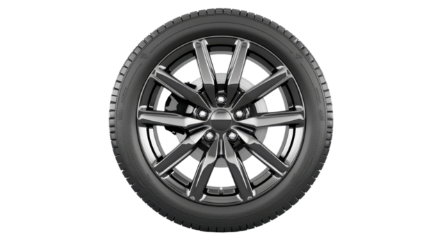 Car wheel rotating on transparent background with motion blur effect