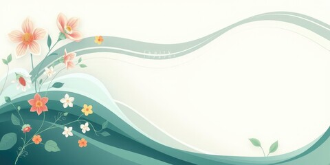 Obraz premium Nature-inspired floral waves with subtle gradient, beachy scenery, stylized sea creatures, floral motifs