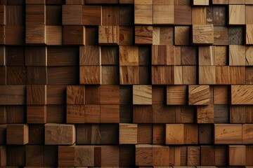 Wood aged art architecture texture abstract block stack on the wall for background. Generative AI