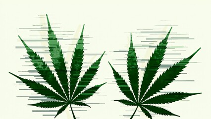 Fototapeta premium Marijuana silhouettes fading into glitch patterns, symbolizing distortion and erasure.