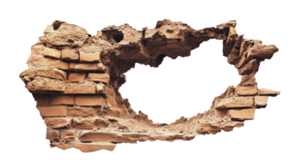 Broken brick wall with transparent background creating an empty space