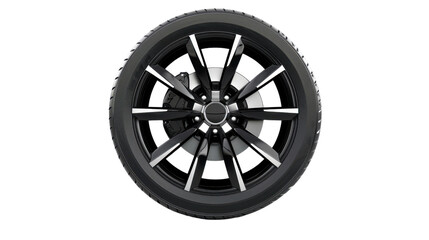 Car alloy rim showing transparent background with black tire and brakes