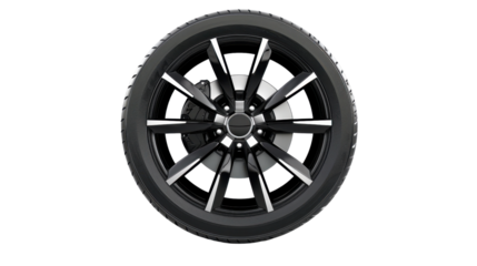 Car alloy rim showing transparent background with black tire and brakes