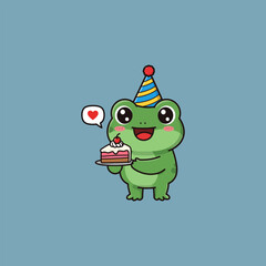Adorable Frog with Birthday Cake A Delightful Cartoon Illustration