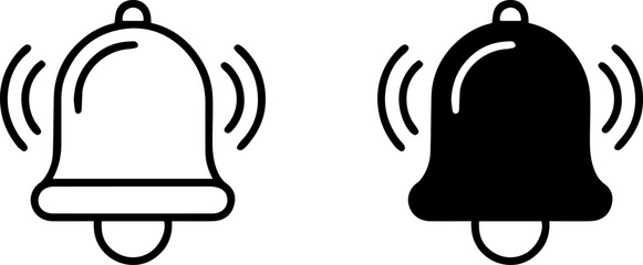 Bell icon set outline and silhouette vector illustration