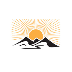 A mountain with a rising sun logo symbolizes hope, new beginnings, and strength. Perfect for outdoor brands, travel agencies, and businesses seeking an inspiring, nature-themed identity.