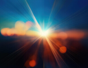 Blur glow overlay. Lens flare filter. Bokeh sunlight glare leak. Retro illumination effect. Defocused orange blue white light abstract background.
