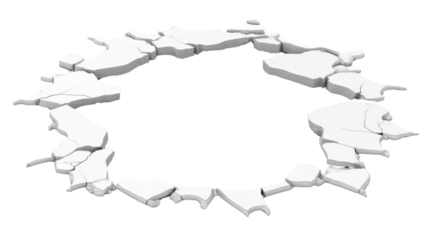 Broken surface creating circular hole with transparent background