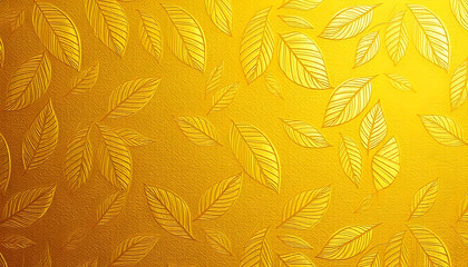 Autumn leaves pattern, golden yellow background, intricate leaf designs, warm tones, botanical illustration, seamless texture, Japanese-inspired art, elegant nature motif, vector graphics style, minim