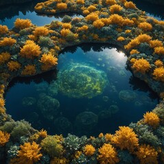 Obraz premium A kaleidoscopic celestial world where floating gardens constantly shift in size and form, responding to the energy of the golden auroras above.