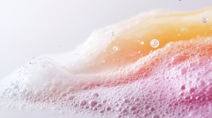 Fototapeta premium Pastel-colored foam bubbles close-up; cleaning, laundry, hygiene concept