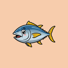 Cheerful Cartoon Tuna A Delightful Blue and Yellow Fish Illustration