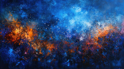 Obraz premium A stunning artistic night sky, featuring a dynamic mix of deep blues, warm oranges