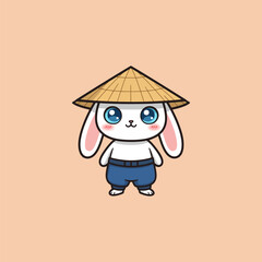 Adorable Anime Bunny in Conical Hat A Cute, Simple Illustration