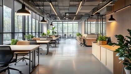 Fototapeta premium Modern Office Space Featuring Minimalist Design and Natural Light