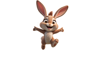 Cute cartoon Easter bunny rabbit, with big ears and a playful spring vibe, isolated on alpha channel