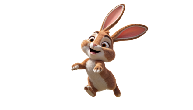 Cute cartoon Easter bunny rabbit, with big ears and a playful spring vibe, isolated on alpha channel