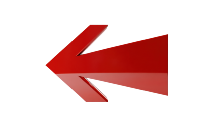 Big red 3d arrow pointing left on transparent background
