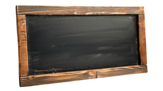 Empty blackboard with wooden frame isolated on transparent background