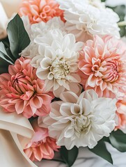Elegant Pink and White Dahlia Bouquet Closeup