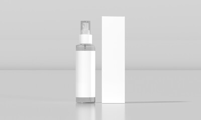 Cosmetic Spray Bottle with Packaging Box on White Background