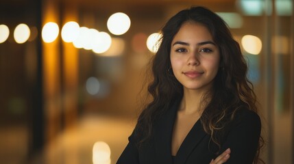 Fototapeta premium Student discipline law, Latina attorney guiding school on discipline regulations, thoughtful, warm lighting