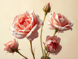 Obraz premium oil painting of a delicate petal rose flower in various stages of bloom and decay, with soft brushstrokes and muted colors, botanical painting, delicate petals, blooming flowers, floral design