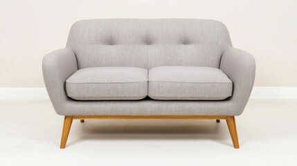 Fototapeta premium Grey Fabric Two Seater Sofa Mid Century Modern Style