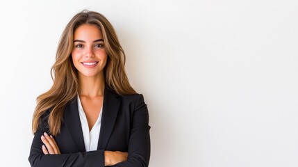 Fototapeta premium Confident businesswoman portrait, white background, arms crossed, professional headshot