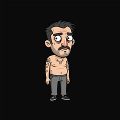 Tattooed Man A Somber Cartoon Illustration