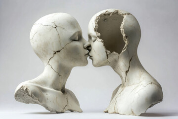 The kissing couple separated and breaks a parte - their bond is broken