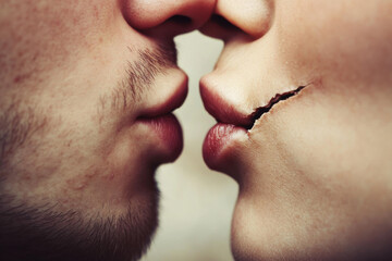 The kissing couple separated and breaks a parte - their bond is broken