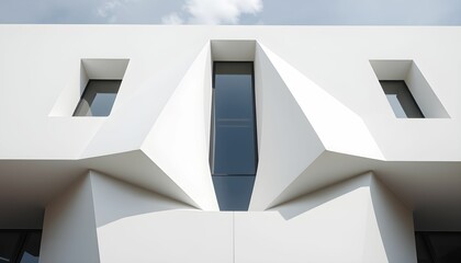Fototapeta premium Abstract Facade of Modern Building with Geometric Windows
